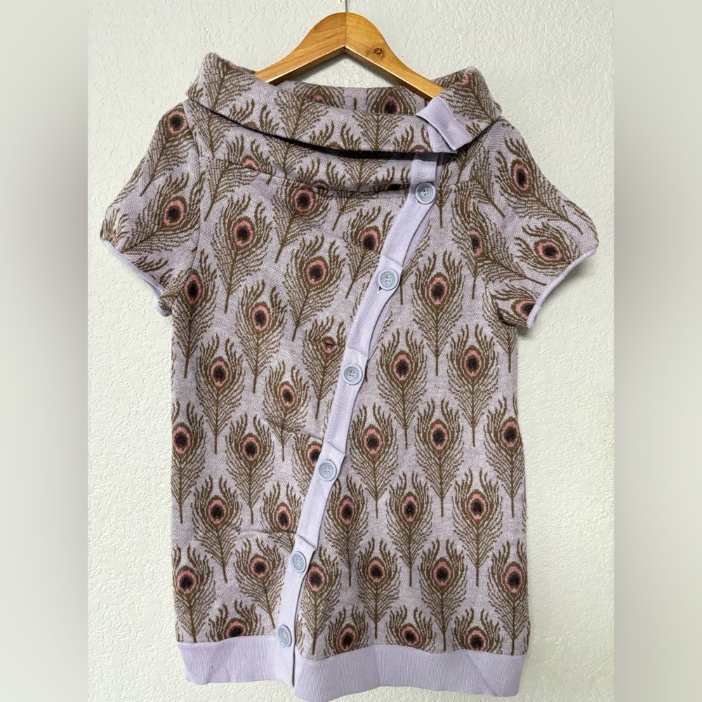 Anthropologie Moth Asymmetrical Lavender Peacock Feather Sweater Size M‎